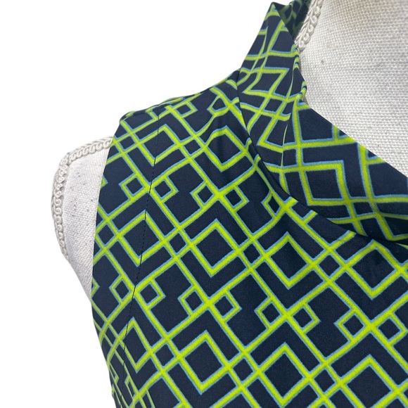 Jude Connally Green navy Geometric sleeveless mock neck Blouse size large - Picture 5 of 10